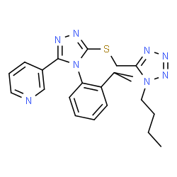 ChemSpider 2D Image | 3-[5-{[(1-Butyl-1H-tetrazol-5-yl)methyl]sulfanyl}-4-(2-isopropylphenyl)-4H-1,2,4-triazol-3-yl]pyridine | C22H26N8S