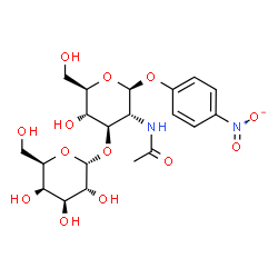 ChemSpider 2D Image | 4-Nitrophenyl 2-acetamido-2-deoxy-3-O-alpha-D-galactopyranosyl-beta-D-glucopyranoside | C20H28N2O13