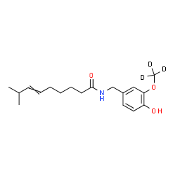 ChemSpider 2D Image | N-{4-Hydroxy-3-[(~2~H_3_)methyloxy]benzyl}-8-methyl-6-nonenamide | C18H24D3NO3