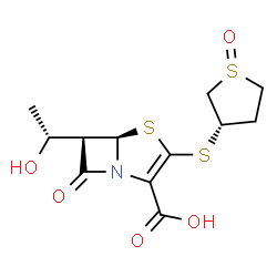 ChemSpider 2D Image | (5R)-6-[(1R)-1-Hydroxyethyl]-3-{[(3S)-1-oxidotetrahydro-3-thiophenyl]sulfanyl}-7-oxo-4-thia-1-azabicyclo[3.2.0]hept-2-ene-2-carboxylic acid | C12H15NO5S3