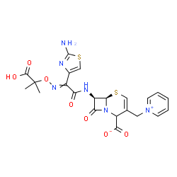 ChemSpider 2D Image | (6R,7R)-7-{[(2-Amino-1,3-thiazol-4-yl){[(2-carboxy-2-propanyl)oxy]imino}acetyl]amino}-8-oxo-3-(1-pyridiniumylmethyl)-5-thia-1-azabicyclo[4.2.0]oct-3-ene-2-carboxylate | C22H22N6O7S2