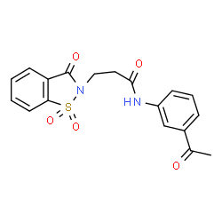 ChemSpider 2D Image | N-(3-Acetylphenyl)-3-(1,1-dioxido-3-oxo-1,2-benzothiazol-2(3H)-yl)propanamide | C18H16N2O5S