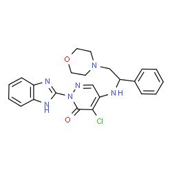 ChemSpider 2D Image | 2-(1H-Benzimidazol-2-yl)-4-chloro-5-{[2-(4-morpholinyl)-1-phenylethyl]amino}-3(2H)-pyridazinone | C23H23ClN6O2