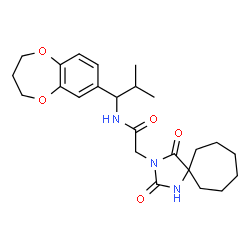 ChemSpider 2D Image | N-[1-(3,4-Dihydro-2H-1,5-benzodioxepin-7-yl)-2-methylpropyl]-2-(2,4-dioxo-1,3-diazaspiro[4.6]undec-3-yl)acetamide | C24H33N3O5