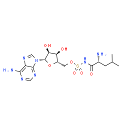 ChemSpider 2D Image | [(2S,3R,4S,5S)-5-(6-Amino-9H-purin-9-yl)-3,4-dihydroxytetrahydro-2-furanyl]methyl [(2R)-2-amino-4-methylpentanoyl]sulfamate (non-preferred name) | C16H25N7O7S