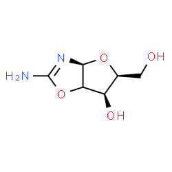 ChemSpider 2D Image | (3aS,5S,6R)-2-Amino-5-(hydroxymethyl)-3a,5,6,6a-tetrahydrofuro[2,3-d][1,3]oxazol-6-ol | C6H10N2O4