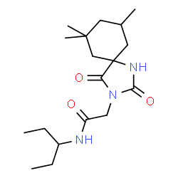 ChemSpider 2D Image | N-(3-Pentanyl)-2-(7,7,9-trimethyl-2,4-dioxo-1,3-diazaspiro[4.5]dec-3-yl)acetamide | C18H31N3O3