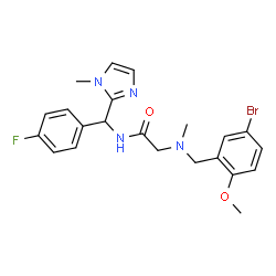 ChemSpider 2D Image | N~2~-(5-Bromo-2-methoxybenzyl)-N-[(4-fluorophenyl)(1-methyl-1H-imidazol-2-yl)methyl]-N~2~-methylglycinamide | C22H24BrFN4O2