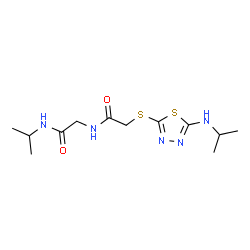 ChemSpider 2D Image | N-Isopropyl-N~2~-({[5-(isopropylamino)-1,3,4-thiadiazol-2-yl]sulfanyl}acetyl)glycinamide | C12H21N5O2S2