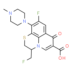 ChemSpider 2D Image | 9-Fluoro-3-(fluoromethyl)-10-(4-methyl-1-piperazinyl)-7-oxo-2,3-dihydro-7H-[1,4]thiazino[2,3,4-ij]quinoline-6-carboxylic acid | C18H19F2N3O3S