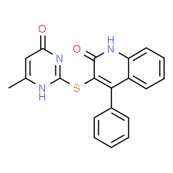 ChemSpider 2D Image | 3-[(4-hydroxy-6-methylpyrimidin-2-yl)thio]-4-phenylquinolin-2(1H)-one | C20H15N3O2S
