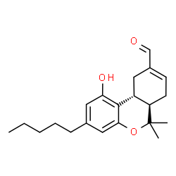 ChemSpider 2D Image | (6aR,10aR)-1-Hydroxy-6,6-dimethyl-3-pentyl-6a,7,10,10a-tetrahydro-6H-benzo[c]chromene-9-carbaldehyde | C21H28O3