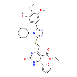 ChemSpider 2D Image | Ethyl 6-({[4-cyclohexyl-5-(3,4,5-trimethoxyphenyl)-4H-1,2,4-triazol-3-yl]sulfanyl}methyl)-4-(2-furyl)-2-oxo-1,2,3,4-tetrahydro-5-pyrimidinecarboxylate | C29H35N5O7S