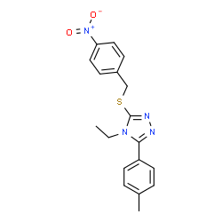 ChemSpider 2D Image | 4-Ethyl-3-(4-methylphenyl)-5-[(4-nitrobenzyl)sulfanyl]-4H-1,2,4-triazole | C18H18N4O2S