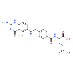ChemSpider 2D Image | N-(4-{[(2-Amino-5-chloro-4-oxo-1,4-dihydro-6-quinazolinyl)amino]methyl}benzoyl)-L-glutamic acid | C21H20ClN5O6