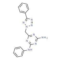 ChemSpider 2D Image | N-Phenyl-6-[(5-phenyl-2H-tetrazol-2-yl)methyl]-1,3,5-triazine-2,4-diamine | C17H15N9