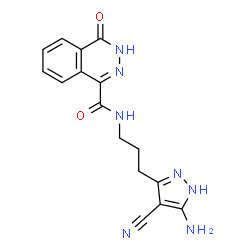 ChemSpider 2D Image | N-[3-(5-Amino-4-cyano-1H-pyrazol-3-yl)propyl]-4-oxo-3,4-dihydro-1-phthalazinecarboxamide | C16H15N7O2