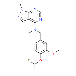 ChemSpider 2D Image | N-[4-(Difluoromethoxy)-3-methoxybenzyl]-N,1-dimethyl-1H-pyrazolo[3,4-d]pyrimidin-4-amine | C16H17F2N5O2