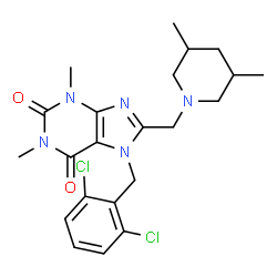 ChemSpider 2D Image | 7-(2,6-Dichlorobenzyl)-8-[(3,5-dimethyl-1-piperidinyl)methyl]-1,3-dimethyl-3,7-dihydro-1H-purine-2,6-dione | C22H27Cl2N5O2