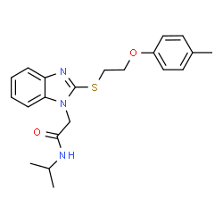 ChemSpider 2D Image | N-Isopropyl-2-(2-{[2-(4-methylphenoxy)ethyl]sulfanyl}-1H-benzimidazol-1-yl)acetamide | C21H25N3O2S