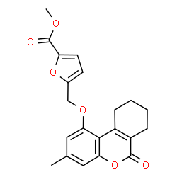 ChemSpider 2D Image | Methyl 5-{[(3-methyl-6-oxo-7,8,9,10-tetrahydro-6H-benzo[c]chromen-1-yl)oxy]methyl}-2-furoate | C21H20O6