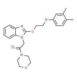ChemSpider 2D Image | 2-(2-{[2-(3,4-Dimethylphenoxy)ethyl]sulfanyl}-1H-benzimidazol-1-yl)-1-(4-morpholinyl)ethanone | C23H27N3O3S