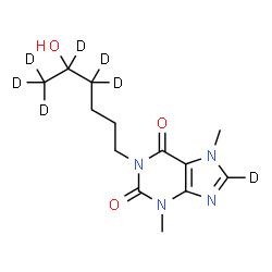 ChemSpider 2D Image | 1-[5-Hydroxy(4,4,5,6,6,6-~2~H_6_)hexyl]-3,7-dimethyl(~2~H)-3,7-dihydro-1H-purine-2,6-dione | C13H13D7N4O3