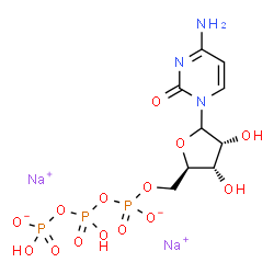 ChemSpider 2D Image | Disodium 4-amino-1-{5-O-[({hydroxy[(hydroxyphosphinato)oxy]phosphoryl}oxy)phosphinato]-D-ribofuranosyl}-2(1H)-pyrimidinone | C9H14N3Na2O14P3