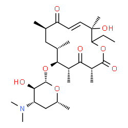 ChemSpider 2D Image | (3R,5R,6S,7S,9R,11E,13R)-14-Ethyl-13-hydroxy-3,5,7,9,13-pentamethyl-2,4,10-trioxooxacyclotetradec-11-en-6-yl 3,4,6-trideoxy-3-(dimethylamino)-beta-D-xylo-hexopyranoside | C28H47NO8