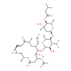 ChemSpider 2D Image | (2S,3S,4R,6S)-6-{[(2R,3S,4R,5R,6S)-6-{[(1S,3R,7R,9S,10R,12R,14E,16S)-7-Acetoxy-8-methoxy-3,12-dimethyl-5,13-dioxo-10-(2-oxoethyl)-4,17-dioxabicyclo[14.1.0]heptadec-14-en-9-yl]oxy}-4-(dimethylamino)-5-
hydroxy-2-methyltetrahydro-2H-pyran-3-yl]oxy}-4-hydroxy-2,4-dimethyltetrahydro-2H-pyran-3-yl 3-methylbutanoate (non-preferred name) | C42H67NO16