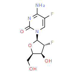 ChemSpider 2D Image | 4-Amino-1-(2-deoxy-2-fluoro-beta-D-xylofuranosyl)-5-fluoro-2(1H)-pyrimidinone | C9H11F2N3O4