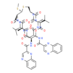 ChemSpider 2D Image | N,N'-[(1S,4S,7R,11S,14R,17S,20R,24S,27S)-11,24-Diisopropyl-2,4,12,15,17,25-hexamethyl-27-(methylsulfanyl)-3,6,10,13,16,19,23,26-octaoxo-9,22-dioxa-28-thia-2,5,12,15,18,25-hexaazabicyclo[12.12.3]nonaco
sane-7,20-diyl]di(2-quinoxalinecarboxamide) | C51H64N12O12S2