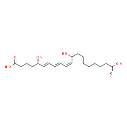 ChemSpider 2D Image | (5S,6E,8E,10Z,12R,14E)-5,12-Dihydroxy-6,8,10,14-icosatetraenedioic acid | C20H30O6