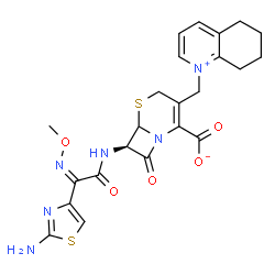 ChemSpider 2D Image | (7R)-7-{[(2Z)-2-(2-Amino-1,3-thiazol-4-yl)-2-(methoxyimino)acetyl]amino}-8-oxo-3-(5,6,7,8-tetrahydro-1-quinoliniumylmethyl)-5-thia-1-azabicyclo[4.2.0]oct-2-ene-2-carboxylate | C23H24N6O5S2
