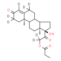 ChemSpider 2D Image | (8xi,9xi,14xi)-17-Hydroxy-3,20-dioxo(2,2,4,6,6,21,21-~2~H_7_)pregn-4-en-21-yl propionate | C24H27D7O5