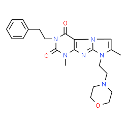 ChemSpider 2D Image | 1,7-Dimethyl-8-[2-(4-morpholinyl)ethyl]-3-(2-phenylethyl)-1H-imidazo[2,1-f]purine-2,4(3H,8H)-dione | C23H28N6O3