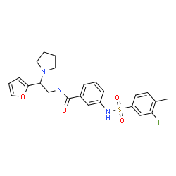 ChemSpider 2D Image | 3-{[(3-Fluoro-4-methylphenyl)sulfonyl]amino}-N-[2-(2-furyl)-2-(1-pyrrolidinyl)ethyl]benzamide | C24H26FN3O4S