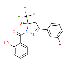 ChemSpider 2D Image | [(5S)-3-(3-Bromophenyl)-5-hydroxy-5-(trifluoromethyl)-4,5-dihydro-1H-pyrazol-1-yl](2-hydroxyphenyl)methanone | C17H12BrF3N2O3