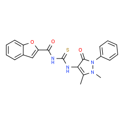 ChemSpider 2D Image | N-[(1,5-Dimethyl-3-oxo-2-phenyl-2,3-dihydro-1H-pyrazol-4-yl)carbamothioyl]-1-benzofuran-2-carboxamide | C21H18N4O3S