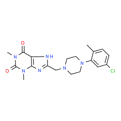 ChemSpider 2D Image | 8-{[4-(5-Chloro-2-methylphenyl)-1-piperazinyl]methyl}-1,3-dimethyl-3,7-dihydro-1H-purine-2,6-dione | C19H23ClN6O2