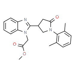 ChemSpider 2D Image | Methyl {2-[1-(2,6-dimethylphenyl)-5-oxo-3-pyrrolidinyl]-1H-benzimidazol-1-yl}acetate | C22H23N3O3