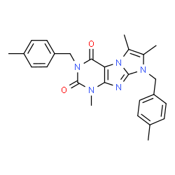 ChemSpider 2D Image | 1,6,7-Trimethyl-3,8-bis(4-methylbenzyl)-1H-imidazo[2,1-f]purine-2,4(3H,8H)-dione | C26H27N5O2