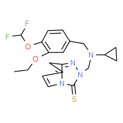 ChemSpider 2D Image | 2-({Cyclopropyl[4-(difluoromethoxy)-3-ethoxybenzyl]amino}methyl)[1,2,4]triazolo[4,3-a]pyridine-3(2H)-thione | C20H22F2N4O2S