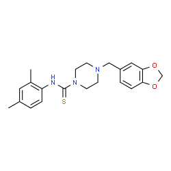 ChemSpider 2D Image | 4-(1,3-Benzodioxol-5-ylmethyl)-N-(2,4-dimethylphenyl)-1-piperazinecarbothioamide | C21H25N3O2S