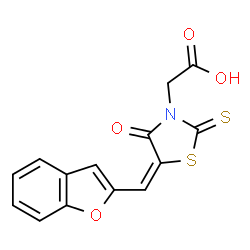 ChemSpider 2D Image | [(5E)-5-(1-Benzofuran-2-ylmethylene)-4-oxo-2-thioxo-1,3-thiazolidin-3-yl]acetic acid | C14H9NO4S2