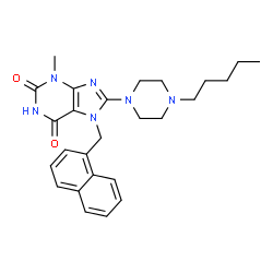 ChemSpider 2D Image | 3-Methyl-7-(1-naphthylmethyl)-8-(4-pentyl-1-piperazinyl)-3,7-dihydro-1H-purine-2,6-dione | C26H32N6O2
