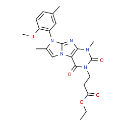 ChemSpider 2D Image | Ethyl 3-[8-(2-methoxy-5-methylphenyl)-1,7-dimethyl-2,4-dioxo-1,2,4,8-tetrahydro-3H-imidazo[2,1-f]purin-3-yl]propanoate | C22H25N5O5
