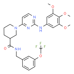 ChemSpider 2D Image | N-[3-(Trifluoromethoxy)benzyl]-1-{2-[(3,4,5-trimethoxyphenyl)amino]-4-pyrimidinyl}-3-piperidinecarboxamide | C27H30F3N5O5