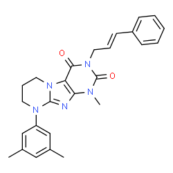 ChemSpider 2D Image | 9-(3,5-Dimethylphenyl)-1-methyl-3-[(2E)-3-phenyl-2-propen-1-yl]-6,7,8,9-tetrahydropyrimido[2,1-f]purine-2,4(1H,3H)-dione | C26H27N5O2