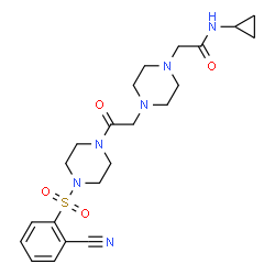 ChemSpider 2D Image | 2-[4-(2-{4-[(2-Cyanophenyl)sulfonyl]-1-piperazinyl}-2-oxoethyl)-1-piperazinyl]-N-cyclopropylacetamide | C22H30N6O4S